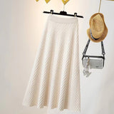 KANING Design Sense Autumn And Winter Long Knitted Skirt Women Loose Waist Solid Color A Word Texture Half Skirt