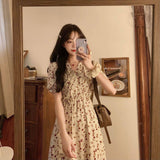 Dress Women's Summer French Large-Size Broken Flower Season Fat Sister To Collect Waist Cover Stomach Thin And Long Super Fairy