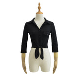 Pure Hot Girl Double Pocket Collar Sleeve Shirt In Autumn New Sense Single-Bring Buckle Tie