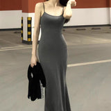 Summer 2026 New Threaded Black Sling Dress Women's Sexy Hot Girls Behind The Mother's Ass Mid-Stool Dress