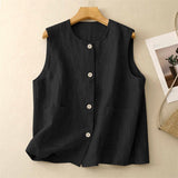 Can Shoulder Vest Temperament Loose Vest Round-Neck Summer Suit Retro Casual Cotton Sleeveless Coat