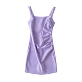 Ins French Retro U Collar Folds On The Chest And Net Face A-Word Dress