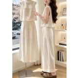 French Temperament Ootd Wear A Complete Set Of Women's 2026 New White Sleeveless Tops Wide Leg Trousers Two Sets