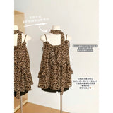 [Double-Sided Leopard-Print Fabric + Ribs] Leopard Print V-Neck Wear Sling Vest Summer New Top Woman