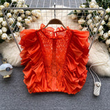 European Court Style Lace Shirt Women's Summer Sleeveless Hooks Hollow Lotus Leaves Side Super Fairy Gold Sweet Blouse