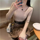 KANING Knitted Bottom Sweater Women's Autumn And Winter 2026 New Body Repair Collar Long Sleeves Short Female Top