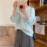 KANING Candy Color Gentle Round Collar Collar Sweater 2026 Autumn And Winter New Korean Soft-Creative Loose Knitted Shirt