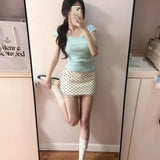 New Summer French Suit Women's Casual Style Short Sleeves On The Body T-Shirt Temperament Wave Half Body Skirt Two