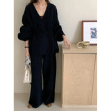 KANING Languishing Fashion Sweater Set 2026 Autumn And Winter New Retro Knitted Open-Leg Trousers Two-Piece Set