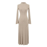 Autumn And Winter Pure Wind Half-High Collar Horn Sleeve Dress Bag Small Man Plus Long Dress Knitted Sweater