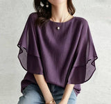 9 Color Day 2026 Summer New Short-Sleeved Bat Shirt Loose Round Neck Casual Chiffon