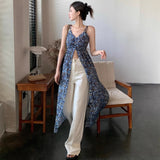 French Fraged V-Neck Dresses Women's Summer Sweet Spice Girl Vintage Temperament Open Fork Dress