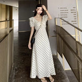Lotus Leaf Bubble Sleeves Wave Point Dress Women's Summer 2026 New French Temperament Tourism Waist Long Skirt