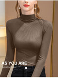 Threaded De-Velvet Half-High Collar Bottomed Bottomed Women's New Spring And Autumn Winter Fashion Long-Sleeved T-Shirt Repair Velvet Inside The Top