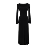 Autumn And Winter Pure Lust Wind Knitted Collar Horn Sleeve Dress To Collect The Waist Of A Small Long Bottom Sweater Dress Is Thin