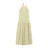 Sweet Hottie Yellow Lattice Hanging Neck Yellow Dress Women's Summer Careful Machine Bare Back A Dress Temperament Dress