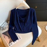 Spring And Autumn 2026 New Korean Version Of The 13-Line Repair Two Sets Of Flowers Knitted Slings Plus Simple Knitted Open Shirt