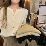 KANING Korean Scissors Collar Thin Knitted Cardigan 2026 Autumn New Long-Sleeved Knitted Bottom Sweater Woman