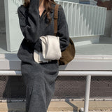 KANING College Wind Polo Collar Skirt Knitted Long Dress Women 2026 Autumn New Knitted Dress
