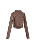 Autumn And Winter Plus Velvet Street Ins Hot Girl Solid Color Repair Small High-Neck Curved Long-Sleeved T-Shirt