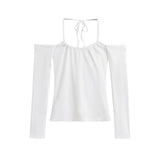Spice Girl Slimming Thin Shoulder Shoulder Long-Sleeved T-Shirt Pure Desire Hottie Inside The Bottom Of The Tie Hanging Neck