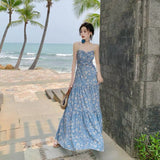 French Word Shoulder Sexy Bareback Bow Sling Skirt Girl Crumb Dress Seaside Beach Dress
