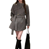 MIU Is A Thousand Gold Wool Coat Women 2025 Autumn And Winter 2025 New Round Neck Tie With White Hair Coat Tide