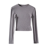 Hottie High Elastic Short Small Neck-Up T-Shirt Exposed Belly Button-Button Tight Bottom Shirt