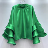 Fashion Elegant Temperament Commuting Lotus Horns Sleeves With Autumn Dress High-End Shirt Women's Top