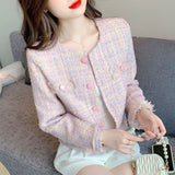 2026 Spring And Autumn New Small Fragrant Style Short Coarse Flowers Coat Women's Long-Sleeved Senior Sense Of French Thin Top