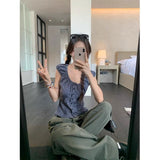 Korean Vintage Square Collar Bubble Sleeve Shirt Women's Summer Design Sense Unique Special Short Small Shirt Top