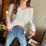 2026 Knitted Women's Thin Bottom Shirt With Loose Gas Sweater Long-Sleeved Top New Design Sense