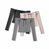 Sweet Sister Summer Design Feeling A Word Shoulder Striped Strapped Bottom Shirt Women Autumn Long Sleeves And Shoulders To Put On A Top