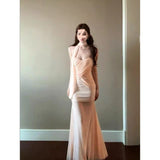 Pure Lustrous Gentle Bare-Colored Mesh Dress Female High-End Temperament Vacation Fishtail Ass And Hip Dress