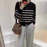 KANING Round Korean Striped Knitted Cardigan Women 2026 New Women's Single-Dcupy Sweater Cardigan