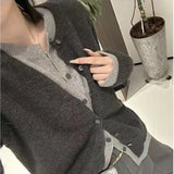 KANING Gray Fake Two-Piece Round-Neck Button Knitted Cardigan Women 2026 Autumn New Women's Korean Version Of Sweater Tide