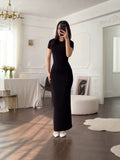 Women's Summer Dress Sexy Temperament Pure Round Collar Short-Sleeved Long Women's Dress Dress
