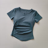 Yoga Suit With Breast Pad Women's Summer 2025 New V-Neck Thin Running Sports Leisure Short-Sleeved T-Shirt Fitness Top