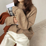Solid Color Soft Languid Breeze Cover Head Sweater Autumn And Winter New Loose Round Collar Thick Knitted Shirt Wear