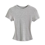 Flat-Up Base T-Shirt Thread Round-Neck Short-Sleeved Bottom Shirt Showing Skinny Short-Sized Hottie