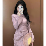 New Chinese Women's Dress 2025 Spring Improved Cheongsam High-End Exquisite Temperament Famous National Style Purple Buckle Dress