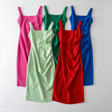 Spice Girls Summer French Folded Vest Long Skirt Wide Shoulder Strap Fashion Waist Dress