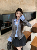 Wood Ear Lattice Splicing With Long-Sleeved Top Woman 2026 Spring And Autumn New Fake Two Pure Want Thin Niche Girls