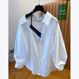 White Collarbone Shirt Female Design Sense Of Niche 2026 New Special Fake Two-Piece Top Spring