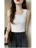 White Sling Vest Women's Suit With A Solid-Color Wide Shoulder Strapless Short Coat Summer Wear