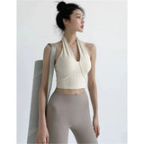 Sports Fitness Yoga Suit With Chest Pad Hanging Neck Small Vest Women's Summer Sexy Casual Beauty Back Clothes