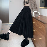 Korean Version Of Black Velvet Half-Dress Girl Small Man With High Waist Long A-Shaped Skirt Autumn And Winter Design Sense Croatous Umbrella Skirt