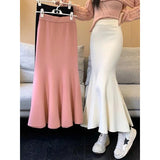Knitted Half-Dress Girl's Long-Term Height Waist Thin Ass Skirt Autumn And Winter New A-Word Fishtail Skirt