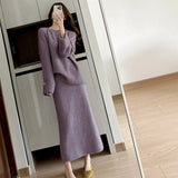 KANING Fashion Sweater Knitted Dress Two-Fash 2026 Autumn New Purple Jersey Sweater Knitted Set For Women