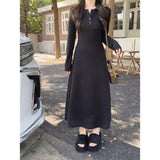 Female Yang Gas V-Neck Waist-Coat Knitted Skirt Solid Color Dress In The Long Dress French Temperament Knitted Spring And Autumn